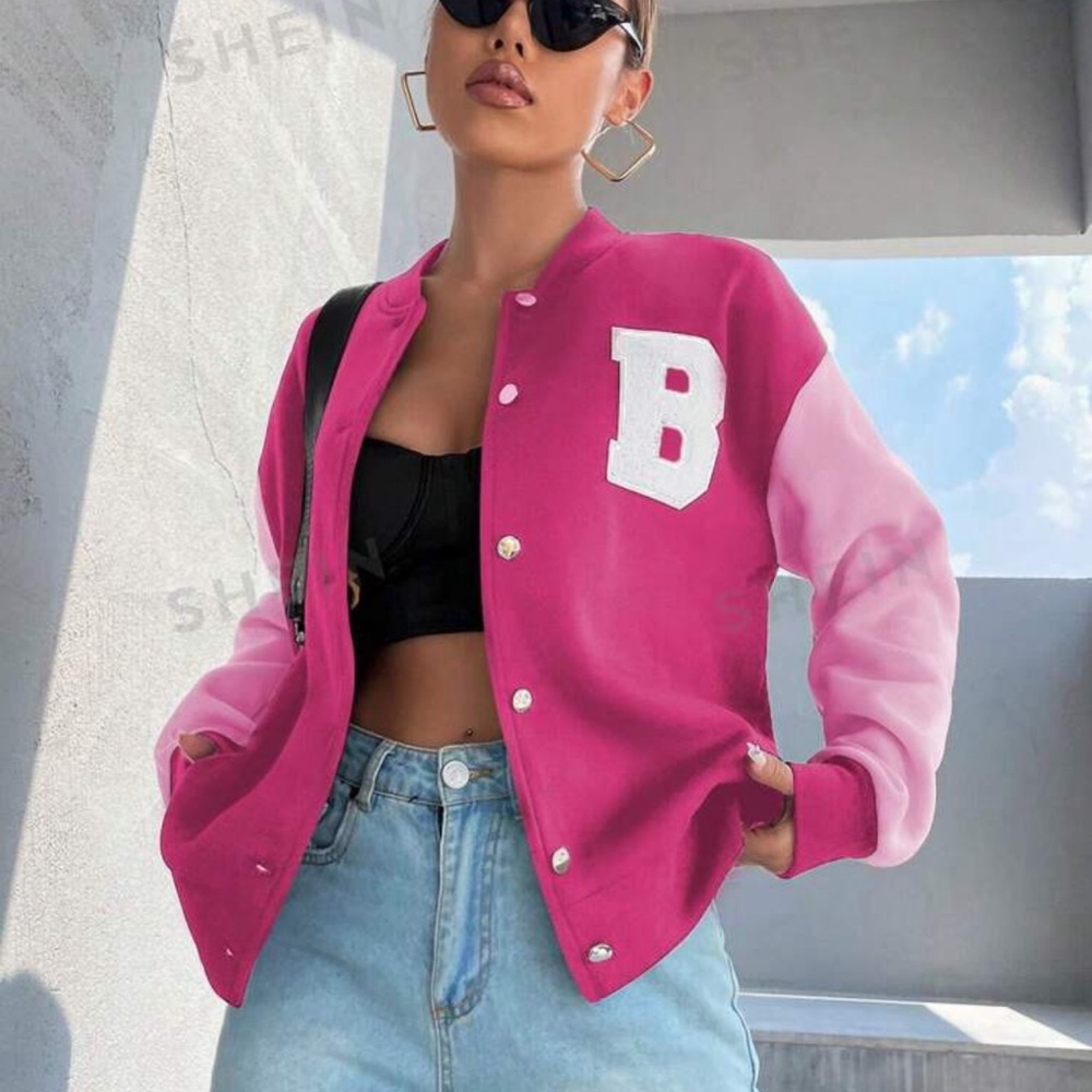 Hot pink varsity Barbie color block jacket